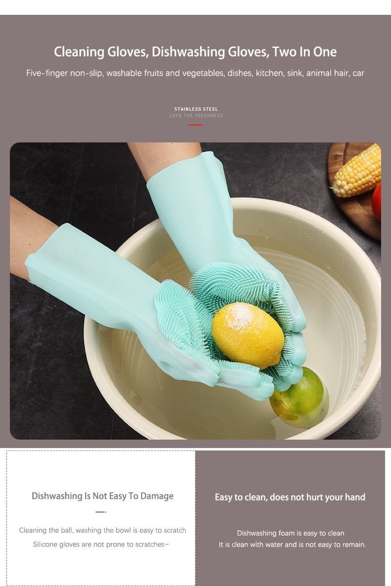 Silicone Cleaning Gloves /// Magic Silicone Dish-washing Gloves