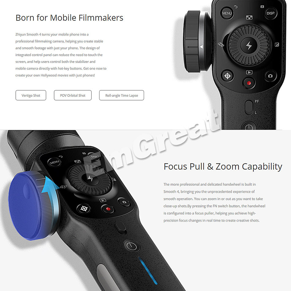 Smooth 4 & Q2 3-Axis Phone Stabilizer  <iPhone-Samsung>