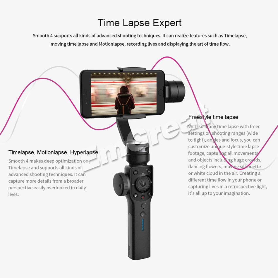 Smooth 4 & Q2 3-Axis Phone Stabilizer  <iPhone-Samsung>