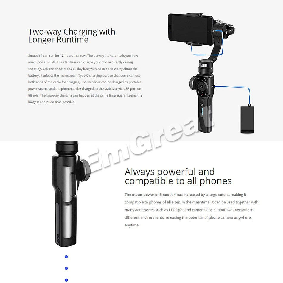 Smooth 4 & Q2 3-Axis Phone Stabilizer  <iPhone-Samsung>