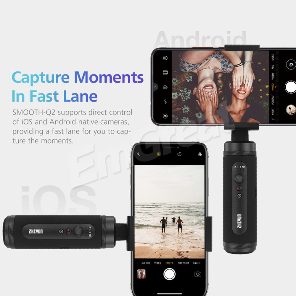 Smooth 4 & Q2 3-Axis Phone Stabilizer  <iPhone-Samsung>